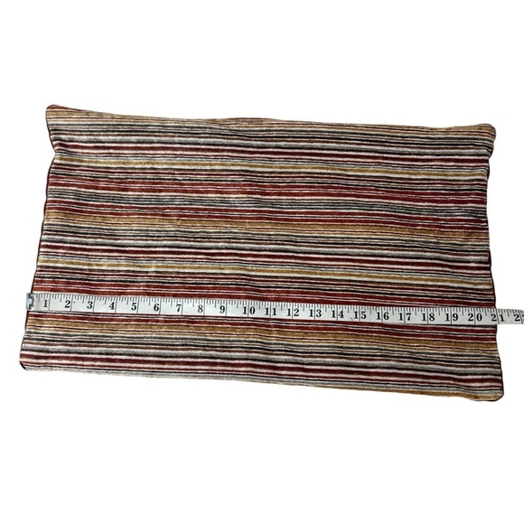 Velvet Burnt Orange Pillow Cover Striped Lumbar Throw Multicolor 21x13 MCM 70’s - Picture 6 of 8